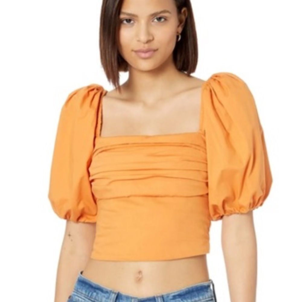 Abercrombie and Fitch Orange Puff Sleeve Women's Top extra small
